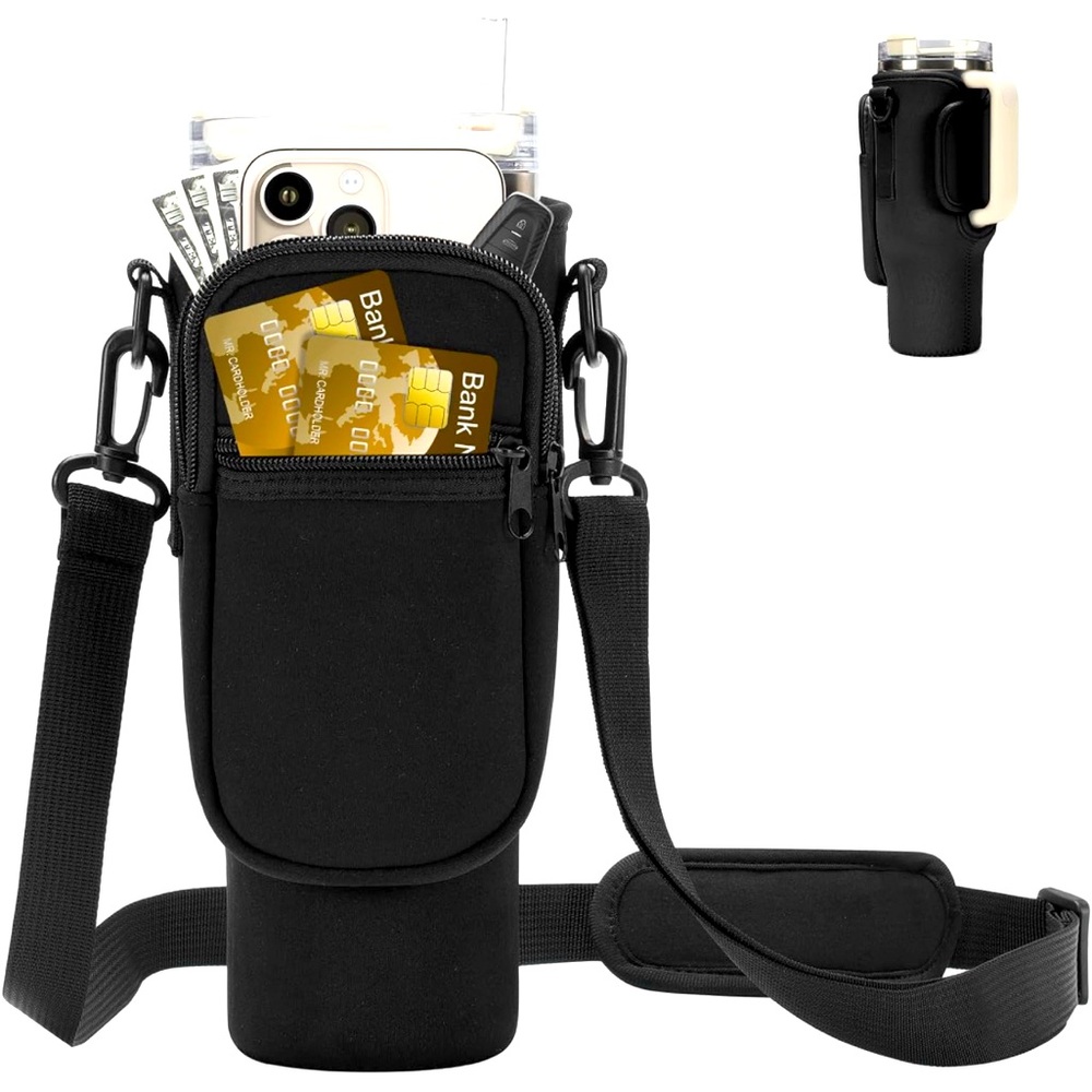 NEW Water Bottle Carrier w/ Pockets 40-50oz ➕ FREE Silicone Straw Cover